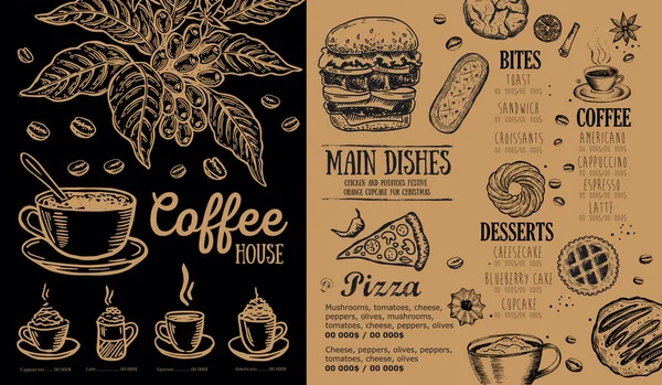Restaurante Menu Café Design Modelo Folheto Alimentar — Vetor de Stock
