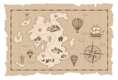 Old treasure map vector sketch. Hand drawn illustrations, vector. clipart