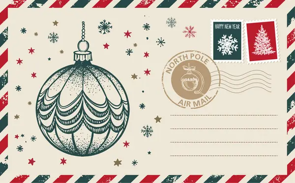 Correo Navidad Postal Ilustración Dibujada Mano — Archivo Imágenes Vectoriales
