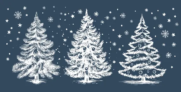 Árvore Natal Conjunto Mão Desenhada Ilustração —  Vetores de Stock
