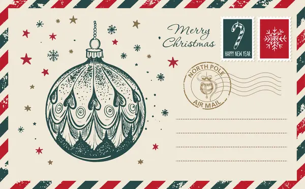 Weihnachtspost Postkarte Handgezeichnete Illustration — Stockvektor