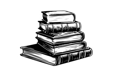 Kitaplar. Çizim tarzında elle çizilmiş illüstrasyon.