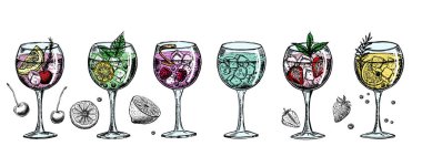 Alcoholic cocktails sketch. and drawn illustrations.