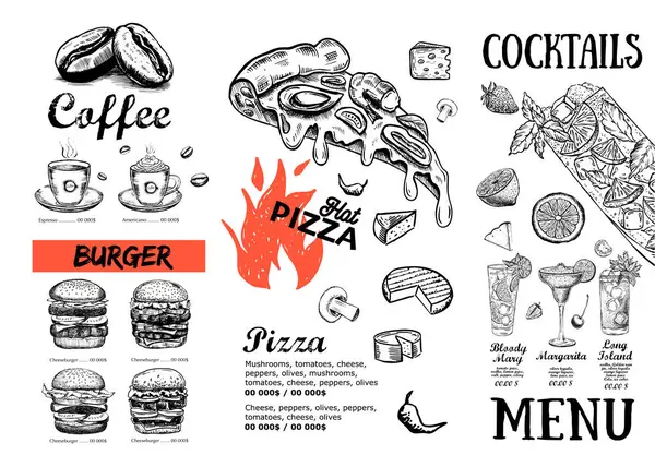 Menu Restaurant Café Template Design Illustrations Dessinées Main Brochure Alimentaire Graphismes Vectoriels