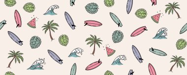  Yaz deseni, el çizimi illüstrasyon.