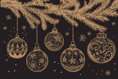 Ağaçta noel balosu. El çizimi illüstrasyon.