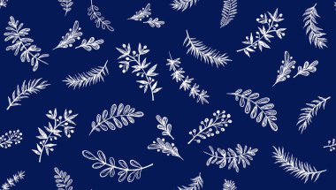 Mavi, el çizimi, vektör üzerindeki dallar deseni.