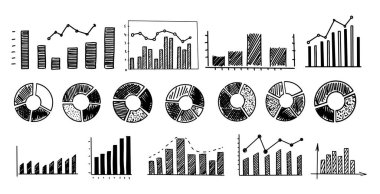 Beyaz arkaplanda grafikler, el çizimi ayarla. Vektör