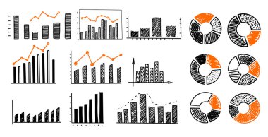 Beyaz arkaplan üzerinde grafikler ve grafikler, el çizimi ayarla