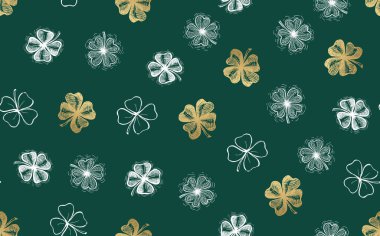 Aziz Patrick Günü, yonca desenli yeşil üzerine beyaz ve altın rengi. El çizimi çizimleri