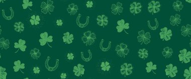 Aziz Patrick Günü, yeşilde yonca deseni. El çizimi çizimleri