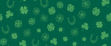 Aziz Patrick Günü, yeşilde yonca deseni. El çizimi çizimleri