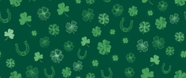 Aziz Patrick Günü, yeşilde yonca deseni. El çizimi çizimleri