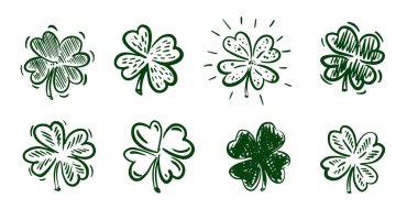 Aziz Patrick Günü, beyaza bürünmüş yonca. El çizimi çizimleri