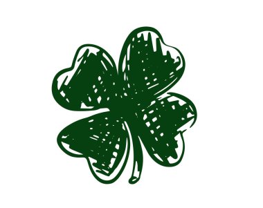 Beyaz üzerine yeşil Yonca, el çizimi