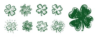 Aziz Patrick Günü, beyaza bürünmüş yonca. El çizimi çizimleri