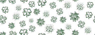 Aziz Patrick Günü, beyazda yonca deseni. El çizimi çizimleri