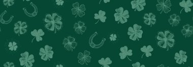 Patricks Günü, yeşilde altın yonca deseni. El çizimi çizimleri