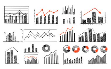 Beyaz arkaplanda grafikler, el çizimini ayarla.