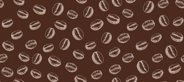 Kahve çekirdekleri pürüzsüz, elle çizilmiş çizimler..