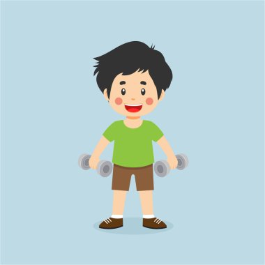 Little Boy Workout With Lift Dumbbell