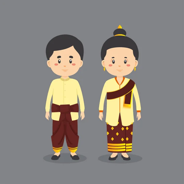 身着老挝民族服装的夫妻性格 — 图库矢量图片