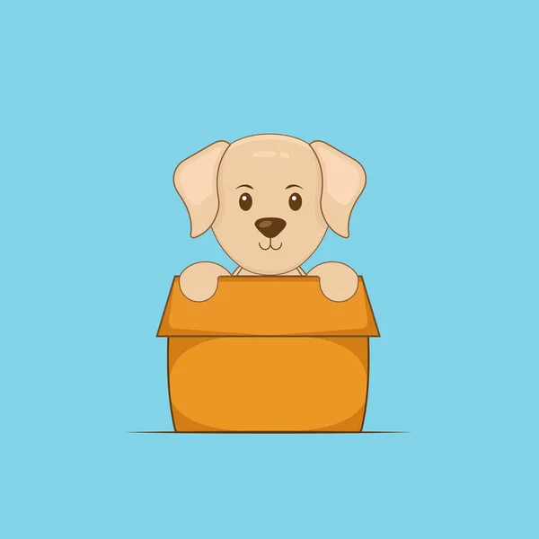 Cute Dog Playing Box Kreskówki — Wektor stockowy