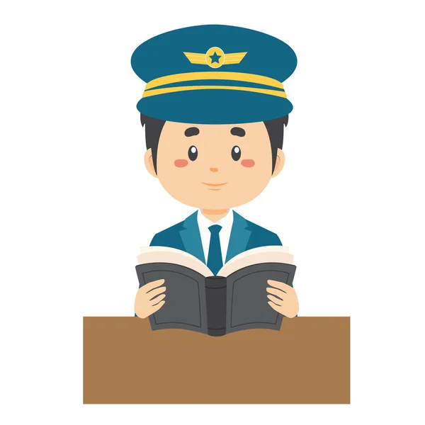 Piloot Lees Een Boek — Stockvector