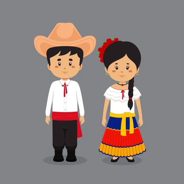 Couple Character Wearing Costa Rica Traditional Dress — Stock Vector
