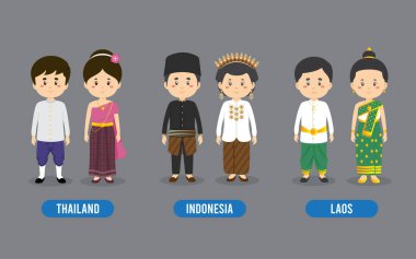 Set of Asian People Wearing Traditional Outfit clipart