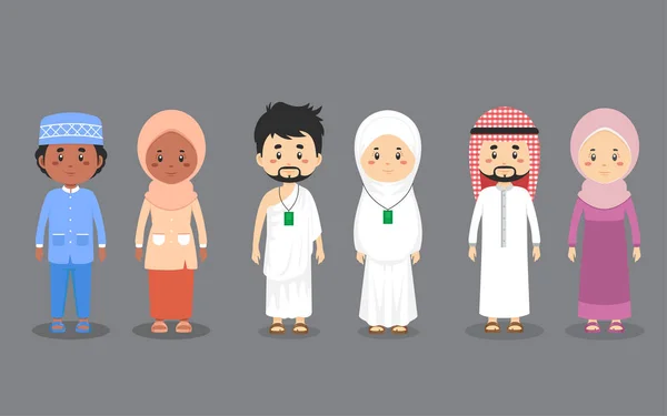 イスラム教徒の衣装を着たセットカップルのキャラクター — ストックベクタ
