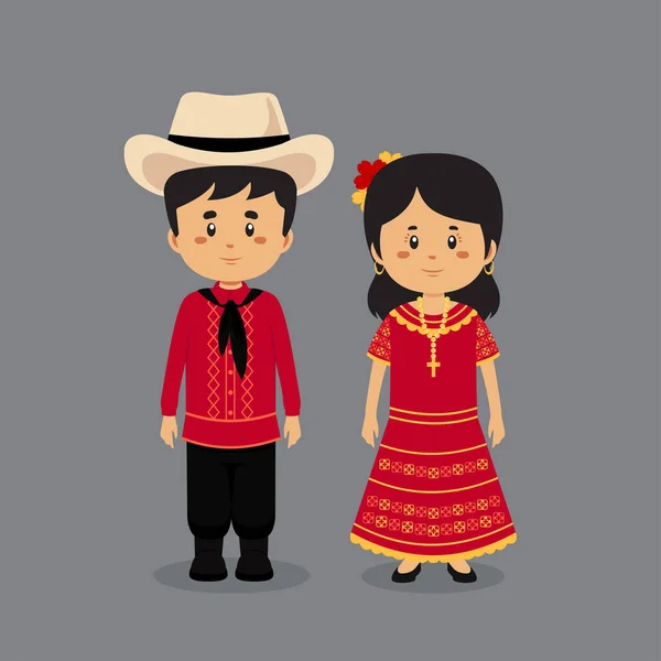 Χαρακτήρας Ζευγαριού Φορώντας Παραγουάη Παραδοσιακό Φόρεμα — Διανυσματικό Αρχείο