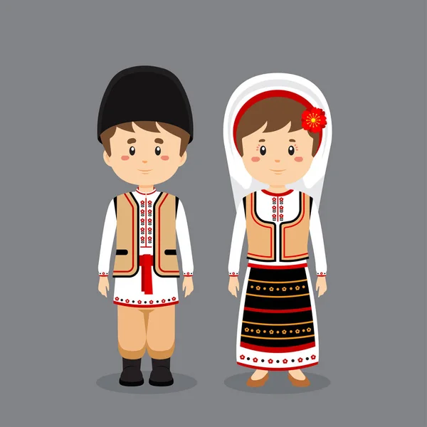 Couple Character Wearing Moldova National Dress — Stock Vector