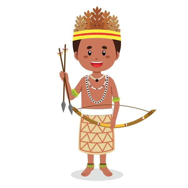 Papua New Guinea People Holding Arrows Hunting — Stock Vector