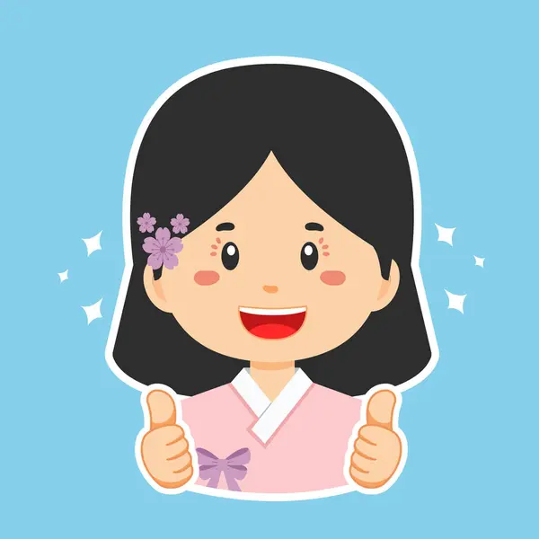 Stiker Karakter Korea Selatan Happy - Stok Vektor