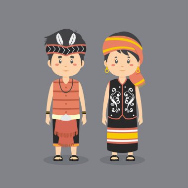 Batı Kalimantan Geleneksel Giysileri Giyen Çift Karakteri