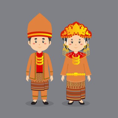 Güney Sumatra Geleneksel Elbise Giyen Çift Karakteri