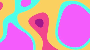 Parlak renkli soyut şekiller sarı arka planda kesişir. Arkaplanlar, baskılar, posterler ve modern sanatsal kavramlar için uygun canlı tasarım.