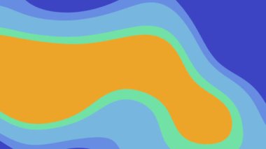 Arka plan, posterler ve dijital sanat tasarımları için uygun turuncu, mavi ve yeşil tonlara sahip soyut dalgalı tasarım. Enerji ve canlı renk kombinasyonu.