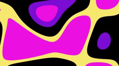 Siyah üzerine pembe, mor ve sarı şekilli soyut sanat eserleri. Arkaplan, baskı tasarımı, web sitesi grafikleri veya sosyal medya iletileri için mükemmel.