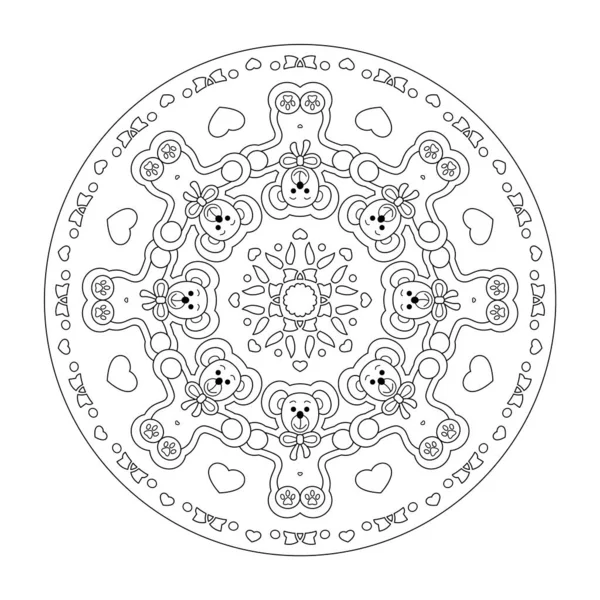 Des Ours Peluche Trop Mignon Mandala Noël Coloriage Illustration Vectorielle — Image vectorielle