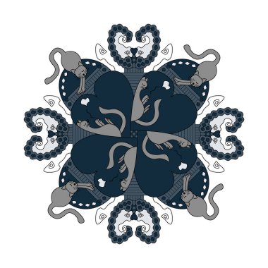 Şablon. Cat Mandala. Kedi esniyor ve kedi uyuyor. Şirin..