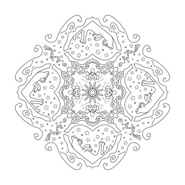 Mandala. Rahat kedi yıldızlara bakıyor..