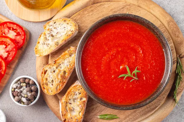 Tomato Soup Sauce Rosemary Healthy Vegan Dieting Lunch Dinner Concept Stock Photo