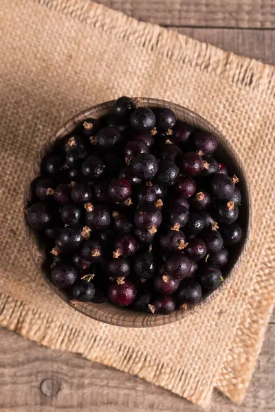 Black Currant Bowl Wooden Background Organic Berries Stock Photo