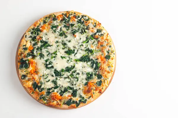 Vegetariánská Pizza Špenátem Rukolou Pestem Sýrem Parmezánem Italská Kuchyně Stock Snímky