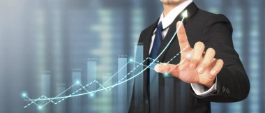 İşadamı grafik büyümesi ve grafik pozitif göstergelerin artması planı