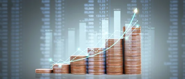 Stapel Munten Met Handelsgrafiek Financieel Beleggingsconcept — Stockfoto