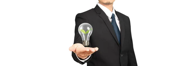 Humans Hold Light Bulbs Hand Innovative Technology Creativity — Stock Photo, Image