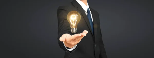 Humans Hold Light Bulbs Hand Innovative Technology Creativity — Stock Photo, Image